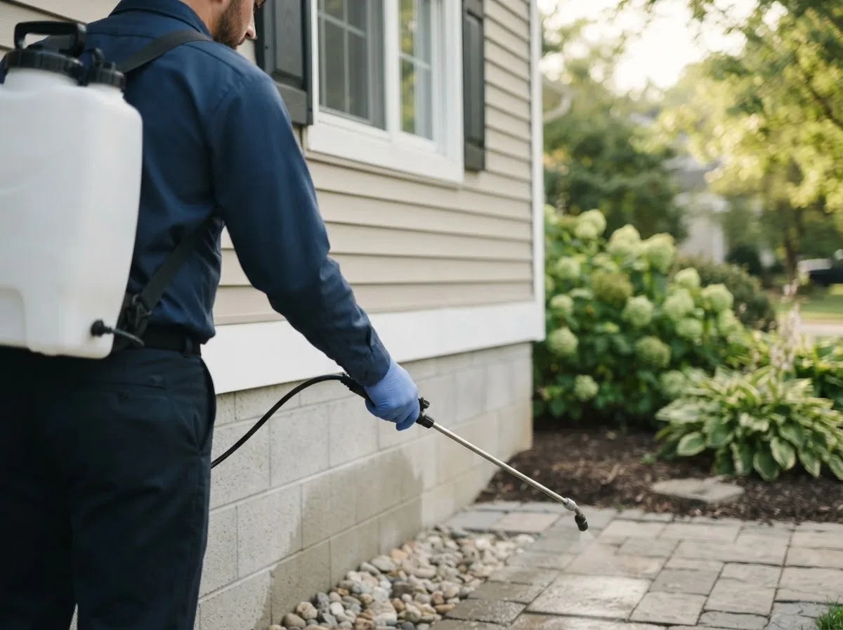 Pest control technician inspecting a home in Gage, OK